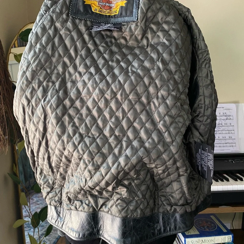 Womens distressed Harley Davidson leather moto jacket corset belt grey marled l - Picture 8 of 16